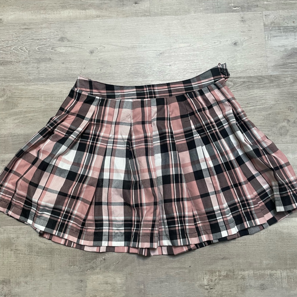 Pink and Black Plaid Skirt